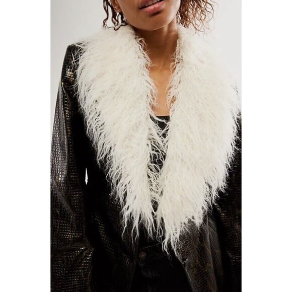 Free People Vegan Midnight Train Duster Black Size XS 90s Y2K Fur Collar - Picture 4 of 6